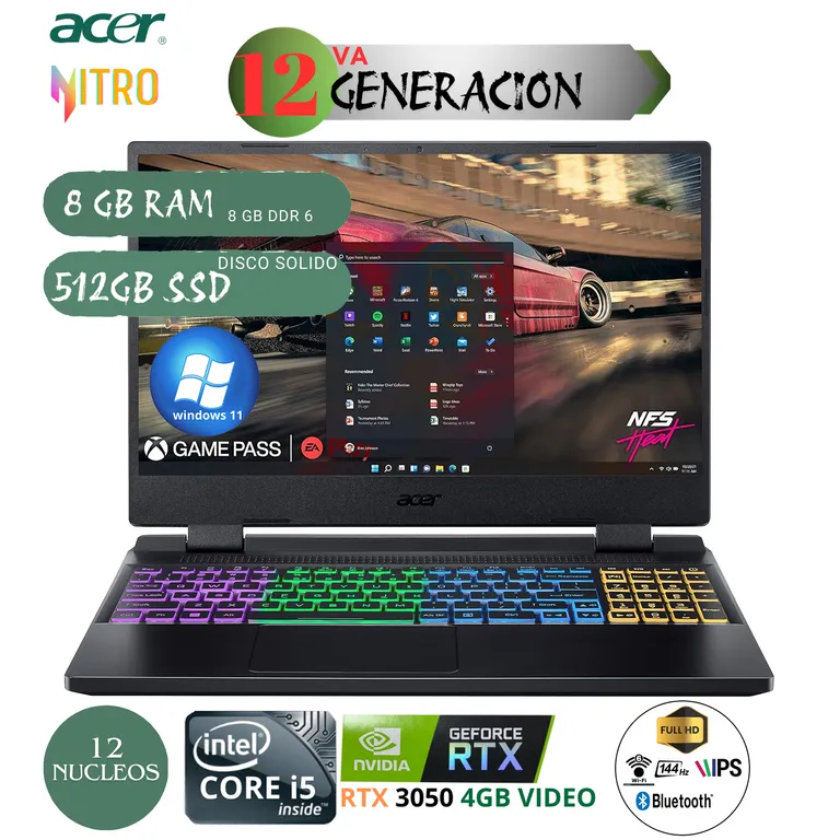 Portátil Acer Nitro 5 15.6" i5-11400H 512GB SSD RTX 3050 Ti - Nuevo y Sellado en República Dominicana