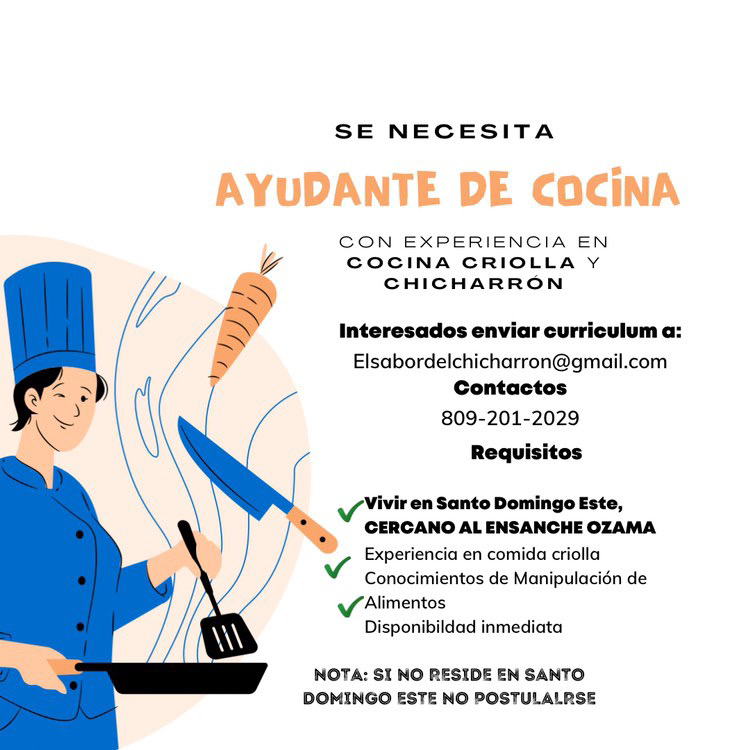 Ayudante de Cocina Experto - Oferta Santo Domingo